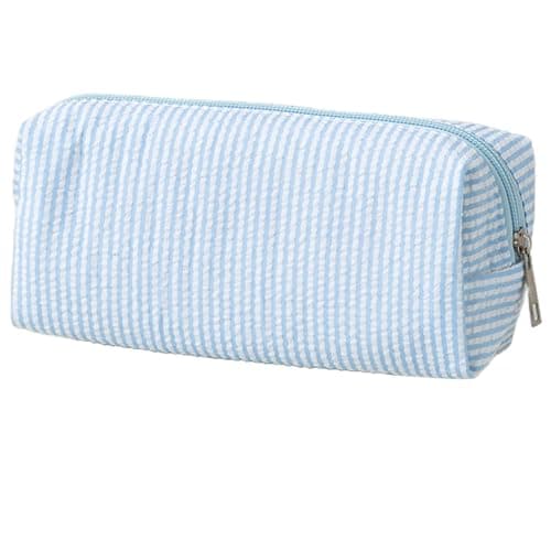 HFHungkeong Cute Pencil Case, Seersucker Pencil Bag Desktop Stationery Finishing Large Capacity Embroidery Striped Travel Storage Bag, Multifunctional Cosmetic Pouch(Light Blue) - Image 1