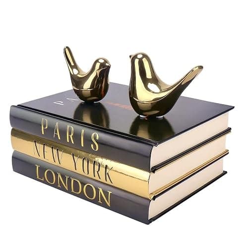Decorative Books for Home Decor with Small Birds Statues Gold Home Decoration, Modern Style Coffee Table Book Decor, Stacked Books for Bedroom, Living Room, Office Desktop, Cabinets Shelf Decor - Gold - Image 1