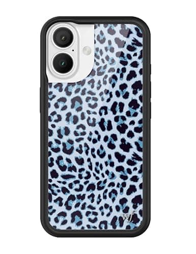 Wildflower Cases - Compatible with iPhone 16 | Protective Black Bumper, 6.5ft Drop Test Certified, Women Owned Small Business | Cheetah Leopard Animal Print Trendy Cute Girl Gift | Blue Meow - Image 1
