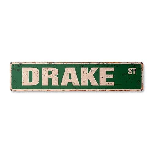 DRAKE Vintage Plastic Street Sign Childrens Name Room Sign | Indoor/Outdoor | 18" Wide - Image 1