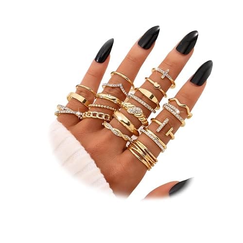 KISS WIFE Golden Silvery Black Kunckle Rings Set for Women, Dainty Simple Trendy Cute Stackable Finger Rings Pack, Perfect for Stacking Layering on Thumb and Knuckle, Mixed Size, Jewelry Gift - Image 1