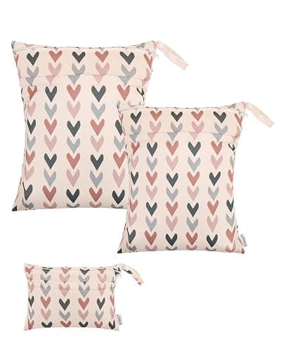 ALVABABY 3 Pack Wet Dry Bags for Cloth Diapers, Swimsuits & Gym Clothes, Waterproof Reusable Baby Diaper Bag with 2-Zippered Compartments, Hanging Strap, Machine Washable, Small/Medium/Large for Dayca - Image 1