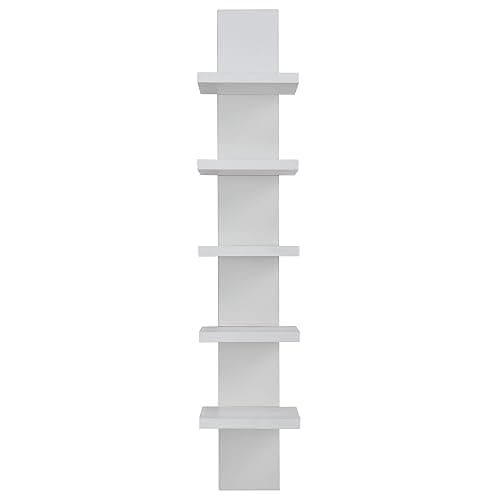 Danya B 5 Tier Wall Shelf Unit Narrow - Vertical Column Ladder Shelf, Floating Storage, Home Decor Organizer, Tall Tower Design, Utility Shelving, Bedroom, Living Room (White) - White - 30H x 6L x 5.1W - Image 1