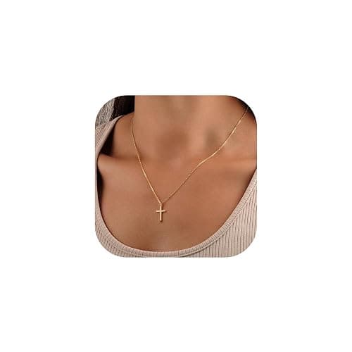 Turandoss Gold Cross Necklace for Women - Dainty 14K Gold Plated Cross Necklace Layered Beaded Infinity CZ Holy Mary Medal Pendant Necklaces for Women Trendy Faith Jewelry First Communion Gifts - Image 1