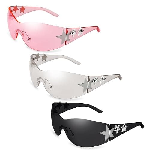 Ovveroche 3 Pairs Y2K Sunglasses for Women Men Trendy Shield Wrap Around Sun Glasses Oversized Fashion Frameless Glasses - Image 1
