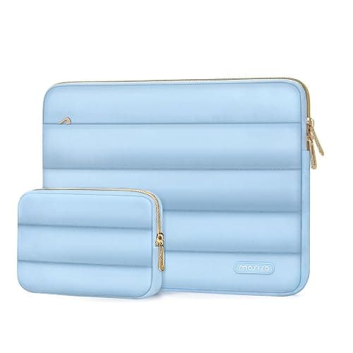 MOSISO 13.3 inch Laptop Case, 13-13.3 inch Puffy Laptop Sleeve Compatible with MacBook Air 13 13.6 M4 M3 M2 M1/Pro 13/Pro 14, HP Dell ASUS Lenovo,Polyester Horizontal Bag with Small Case, Air Blue - Image 1