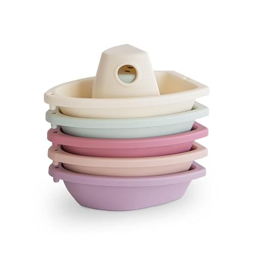mushie Stackable Bath Boats Toy (Petal) | Floating Bathtub Toys for Baby & Toddler, Set of 5 | Made in Denmark - Image 1
