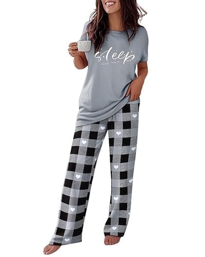 CHICME Womens Pajamas Sets 2 Piece Short Sleeve Lounge Set Printed Loose Pants Pj Sets Loungewear Set - Image 1