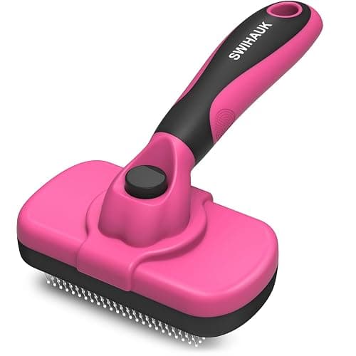 Swihauk Self Cleaning Slicker Brush for Dogs & Cats - Skin Friendly Grooming, Deshedding, Hair Removal for Puppies & Long/Short Haired Pets, Pet Supplies Accessory, Pink - Image 1