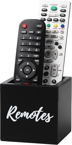 COOLEX Remote Control Holder, Wooden Tv Remote Holder, Remote Holder for Table, Remote Control Storage Organizer Caddy (for 2 or 3 Remote Controls) 3.5 x3.5x3.5 - Black - Image 1