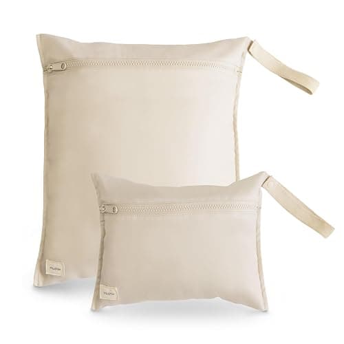 mushie Water Resistant Wet Bags | Large & Small Reusable Storage Bag for Baby Items and Travel | Zippered Pockets with Handle | Machine Washable, Set of 2 (Fog) - Fog - Image 1