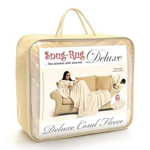 Snug Rug Creme Deluxe Kuscheldecke Mit Ärmeln Für Erwachsene Ärmeldecke Vlies-Decke Mit Ärmel Aus 260gsm Coral-Fleece Superweiches Luxuriöser Weicher Stoff Lange Übergroße Ärmel Mit Tasche - Image 1