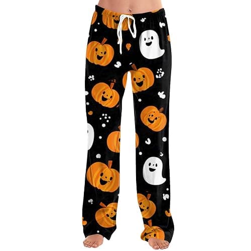 Halloween Pajamas Pumpkin Ghost Skeleton Drawstring Cozy Comfortable Skull Spooky Orange Pj Pants Halloween Outfits - Image 1