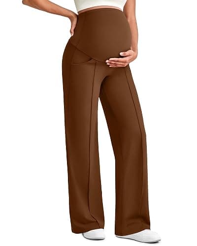G4Free Maternity Dress Yoga Pants with Pockets Over The Belly Stretchy Work Slack Pregnancy Wide Leg Lounge Trousers - Image 1