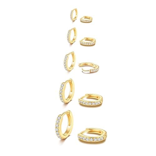 5 Pairs Tiny Huggie Hoop Earrings for Women, Lightweight Mini CZ/Cubic Zirconia Hoops Set for Women's Cartilage Helix Lobe Ear Piercings Small Hoop Earrings 5/6/7/8/9mm - Image 1