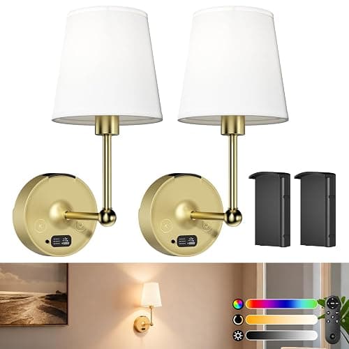 Lightbiz Battery Operated Wall Sconces Set of Two, Detachable Rechargeable Wall Lights RGB Dimmable, sconces Wall Decor of 2 with Remote for Bedroom, Living Room - Image 1