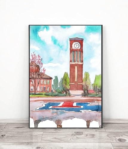 Louisiana Tech University Print Art Painting, Ruston Graduation Watercolor Print Centennial Plaza Clock Tower Poster Louisiana Tech University Poster Decor Photo,63 - Image 1