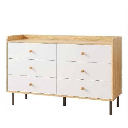 MAIYORIAT Dresser for Bedroom, 6 Drawer Natural Wood Dresser with Wide Drawer and Metal Handles, Modern Dressers & Chests of Drawers for Hallway Entryway - Image 1