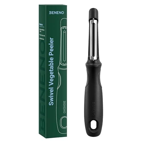 Beneno Swivel Vegetable Peeler, Razor-Sharp Smooth Peeling Stainless Steel Blades, Ergonomic Comfort Non-Slip Rubber Handle, Durable Kitchen Peeler Tool with Potato Eye Remover, Dishwasher Safe, Black - Image 1