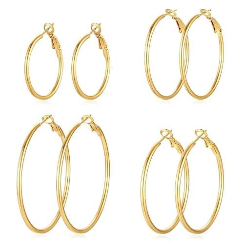 4 Pairs Silver Gold Hoop Earrings for Women | 14K Gold Plated Hoop Earrings Set Hypoallergenic Earring Lightweight Dangle Earrings Set - Image 1