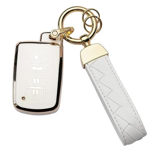 Bqepe for Toyota Key Fob Cover Keychain Fit for Tundra Tacoma Sequoia 4Runner Highlander RAV4 Camry Corolla Avalon Smart Key Shell Case (Lvory White) - Image 1