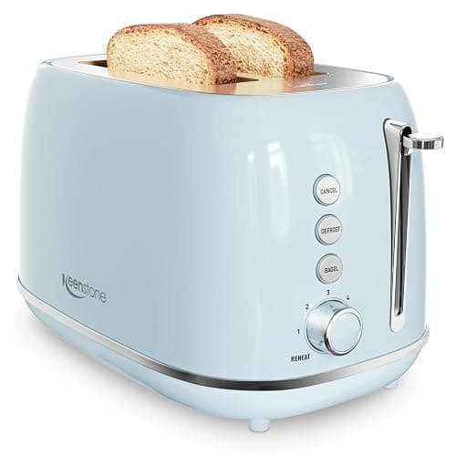 2 Slice Toaster Retro Stainless Steel Toaster with Bagel, Cancel, Defrost Function and 6 Bread Shade Settings Bread Toaster, Extra Wide Slot and Removable Crumb Tray, Blue - Image 1