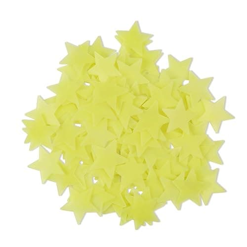 AM AMAONM 100 Pcs Yellow Glow in The Dark Luminous Stars Fluorescent Noctilucent Plastic Wall Stickers Murals Decals for Home Art Decor Ceiling Wall Decorate Kids Babys Bedroom Room Decorations - Image 1