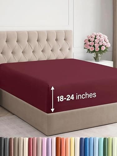 Extra Deep Full Fitted Sheet - Hotel Luxury Single Fitted Sheet Only - Easily Fits 18 inch to 24 inch Mattress - Ultra Soft, Wrinkle & Fade Free w/Extra Deep Pockets - Breathable & Comfy - Burgundy - Image 1