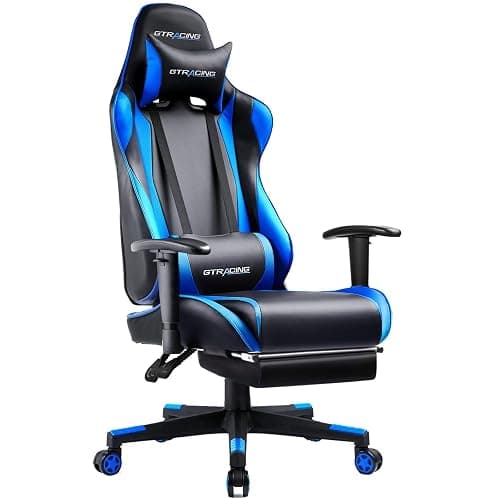 GTRACING Gaming Chair with Footrest, Ergonomic Computer Game Desk Chair, Reclining Game Chair Seat Height Adjustment, Swivel Rocker with Headrest and Lumbar (Blue) - Image 1
