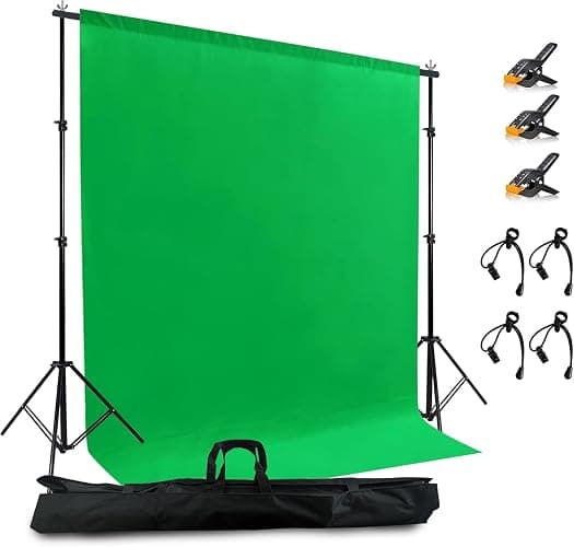 LIVUCEE 2 in 1 Green Backdrop Stand Kit, 6.5x6.5 ft Portable Dual Rod Stand kit with 6x7ft Green Backdrop-Premium Polyester for Video Streaming, Portrait Photoshoot, Wall Mounted, Parties - Image 1
