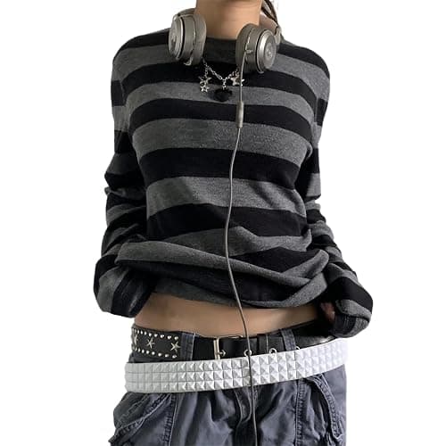 Y2k Fairy Grunge Graphic Long Sleeve Tees Tops Women E-Girls Aesthetic Gothic Skull Print Baggy T Shirts Emo Clothes - Image 1