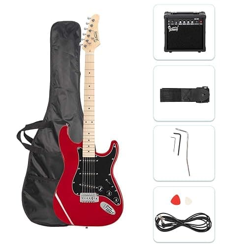 GLARRY Full Size Electric Guitar for Music Lover Beginner with 20W Amp and Accessories Pack Guitar Bag (RED, 39" Right Handed) - Image 1