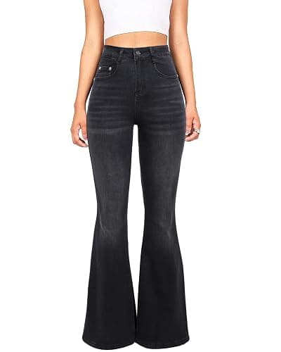 High Waisted Bell Bottom Jeans for Women Black Flare Retro Bootcut Stretch Wide Leg Denim Pants - Image 1