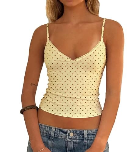 Womens Polka Dots V Neck Camisole Tops Sleeveless Fitted Y2K Tank Top Cami Teen Girls Summer Going Out Tops - Image 1