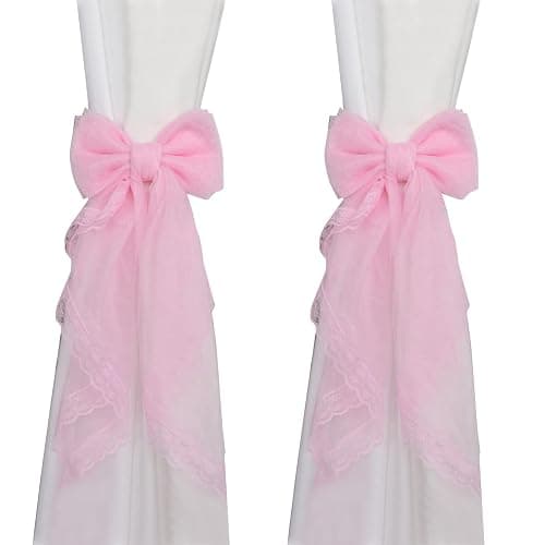 Crapyt 2 PCS Bowknot Curtain Tiebacks Outdoor Curtain Tiebacks for Bedrooms, Offices, Dining Rooms 16.93"×7.09" Pink - Image 1