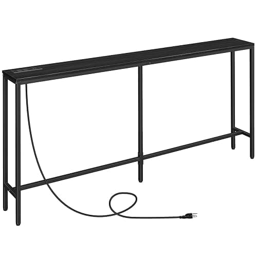 MAHANCRIS 70.9'' Console Table with Power Outlet, Narrow Sofa Table, Industrial Entryway Table with USB Ports, Behind Couch for Entryway, Hallway, Foyer, Living Room, Black CTHB18E01 - Image 1