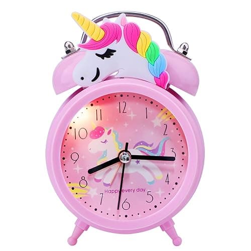 QearFun Unicorn Alarm Clock for Girls Kids, Cute Bedroom Decoration, Non Ticking Silent Second Hand, w/Backlight Super Loud Twin Bell, for Kids Toddlers Unicorn Gifts 1 - Image 1