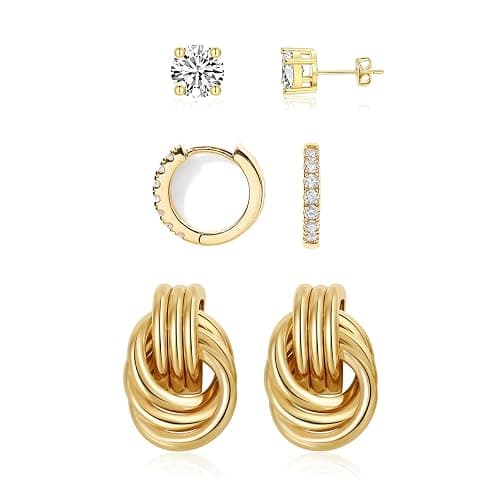3Pairs Gold Hoop Earrings Set for Women Trendy Chunky Huggie Dainty Earring Jewelry for Women Teens - Image 1
