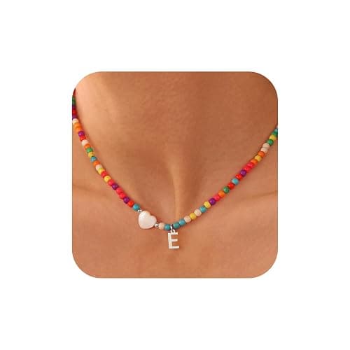 Ursteel Stocking Stuffers for Teen Girls Women - Trendy Beaded Choker Necklace for Women Teenage Girls, Personalized Letter Initial Necklaces Christmas Gifts for Grandkids - Image 1