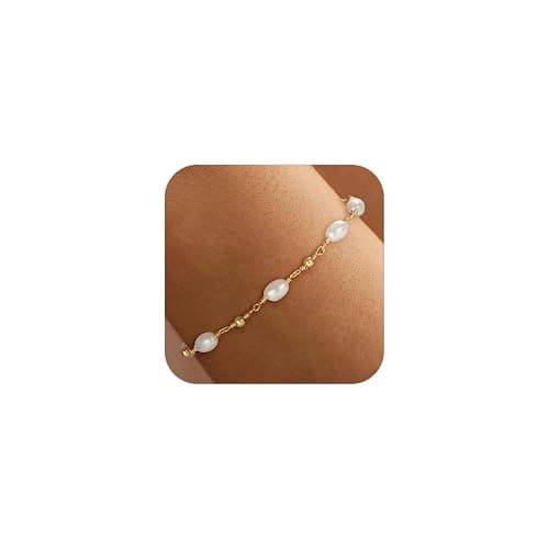 SLOONG Gold Bracelets for Women Trendy, 14K Real Gold Plated Dainty Stackable Pearl Snake Chain CZ Heart Pendant Bracelets, Layered Waterproof Jewelry Gift for Women Adjustable 6"+2" - Image 1