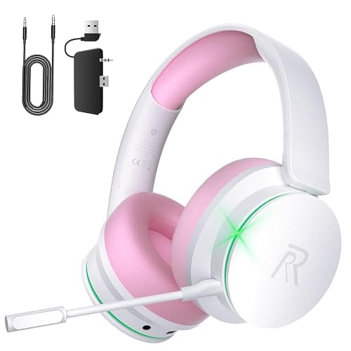 RYR Wireless Gaming Headset for Xbox Series X|S, Xbox One, PS5, PS4, Mac, Bluetooth 5.3, 3D Surround Sound, Rotatable Earmuffs, Gaming Headphones with Noise Canceling Microphones-Pinkwhite - Image 1