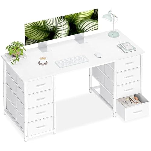 Casaottima 48 Inches Computer Desk with 8 Fabric Drawers, Modern Office Desk with Large Storage for Home Office, Study, White - Image 1