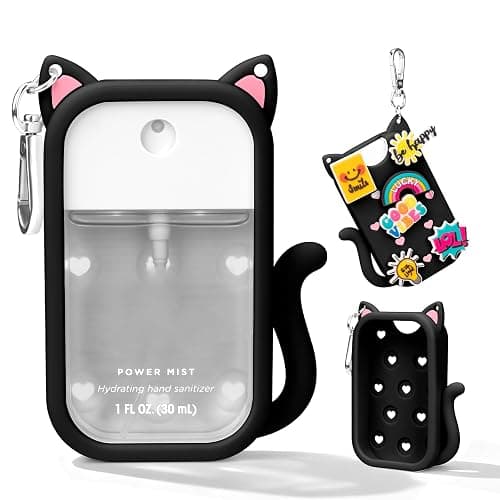 Kivzex Cat Silicone Case for Touchland Hand Sanitizer Spray with Keychain, Compatible with Power Mist & Glow Mist 1 FL Oz/30ML for Touchland Case, with Charms Accessory Cute Travel Cover Sleeve Black - Image 1