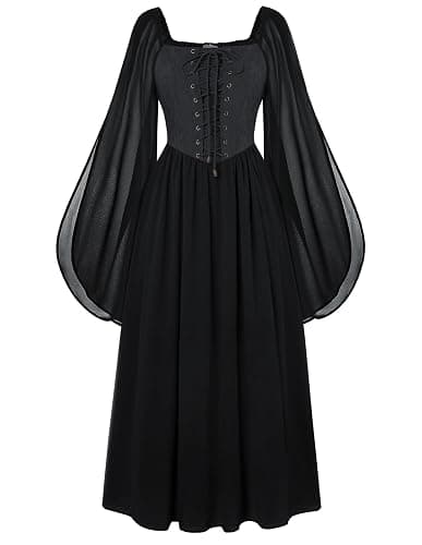 Scarlet Darkness Renaissance Costume Women Pirate Dresses Split Bell Sleeve Medieval Ren Faire Dress with Pockets - Image 1