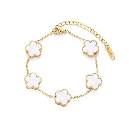 TICVSS Four Leaf Clover Bracelet for Women 18K Gold Plated Stainless Steel Lucky 4 Leaf Gold Link Bracelet Jewelry Gift for Women - Image 1