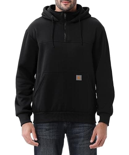 Men's Fashion Hoodies Sweatshirts Loose Fit Heavyweight Quarter-Zip Sweatshirt Fleece-Lined Pullover - Image 1