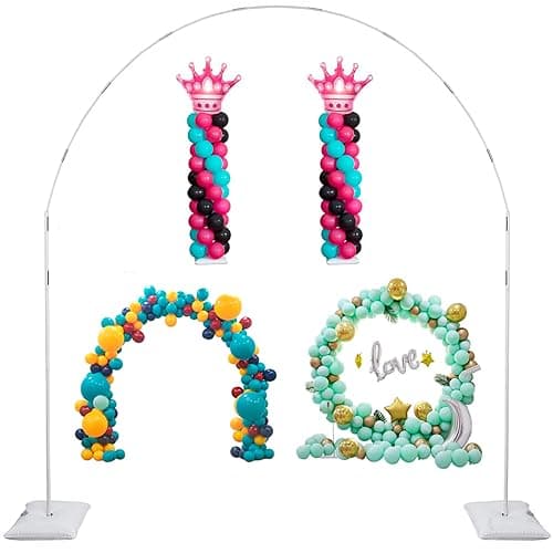 Decojoy Balloon Arch Stand, 7.5ft Large Round Backdrop Frame, Adjustable Half Circle Arch, 2 set Reusable Metal Ballon Column Kit with Base 3IN1 for Birthday, Wedding, Graduation, Baby Shower Party - Image 1