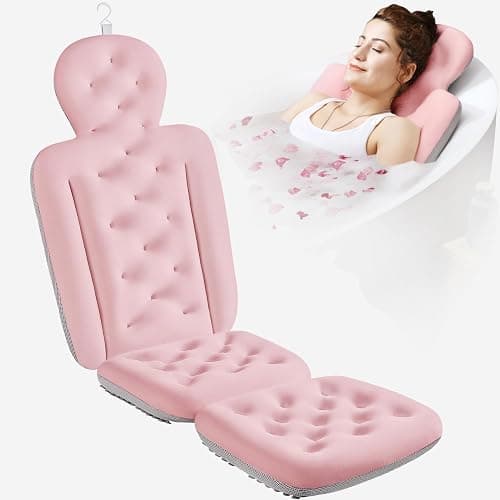 Full Body Bath Pillow for Bathtub, Thick Bathtub Cushion with Laundry Bag, Luxury Tub Pillow for Bath for Headrest Neck and Back Support Pink 51" x 16" - Image 1