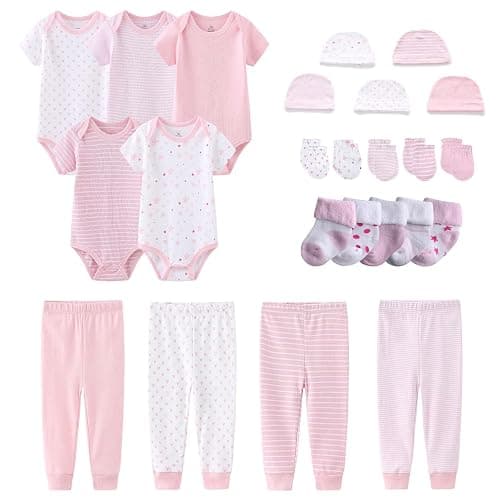 MAMIMAKA Newborn Layette Gift Set Bodysuits Pants for Baby Girl and Boy 24 Piece 100% Cotton Essentials and Accessories - Image 1