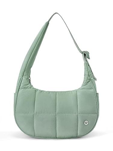 WESTBRONCO Small Puffer Crescent Shoulder Bag for Women, Nylon Quilted Shoulder Purses, Puffy Handbags with Adjustable Strap - Image 1